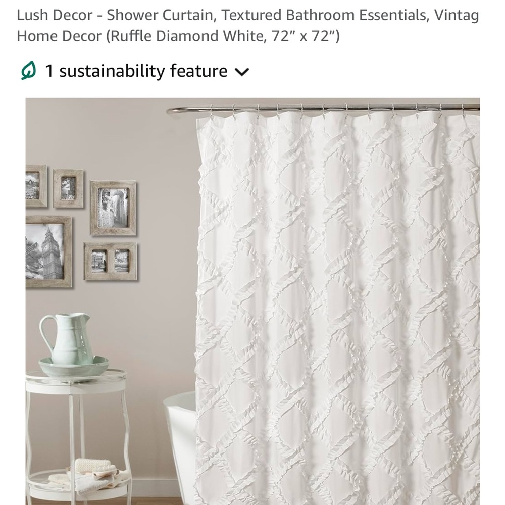 White Textured Shower Curtain with Lattice Design - Picture 2 of 8